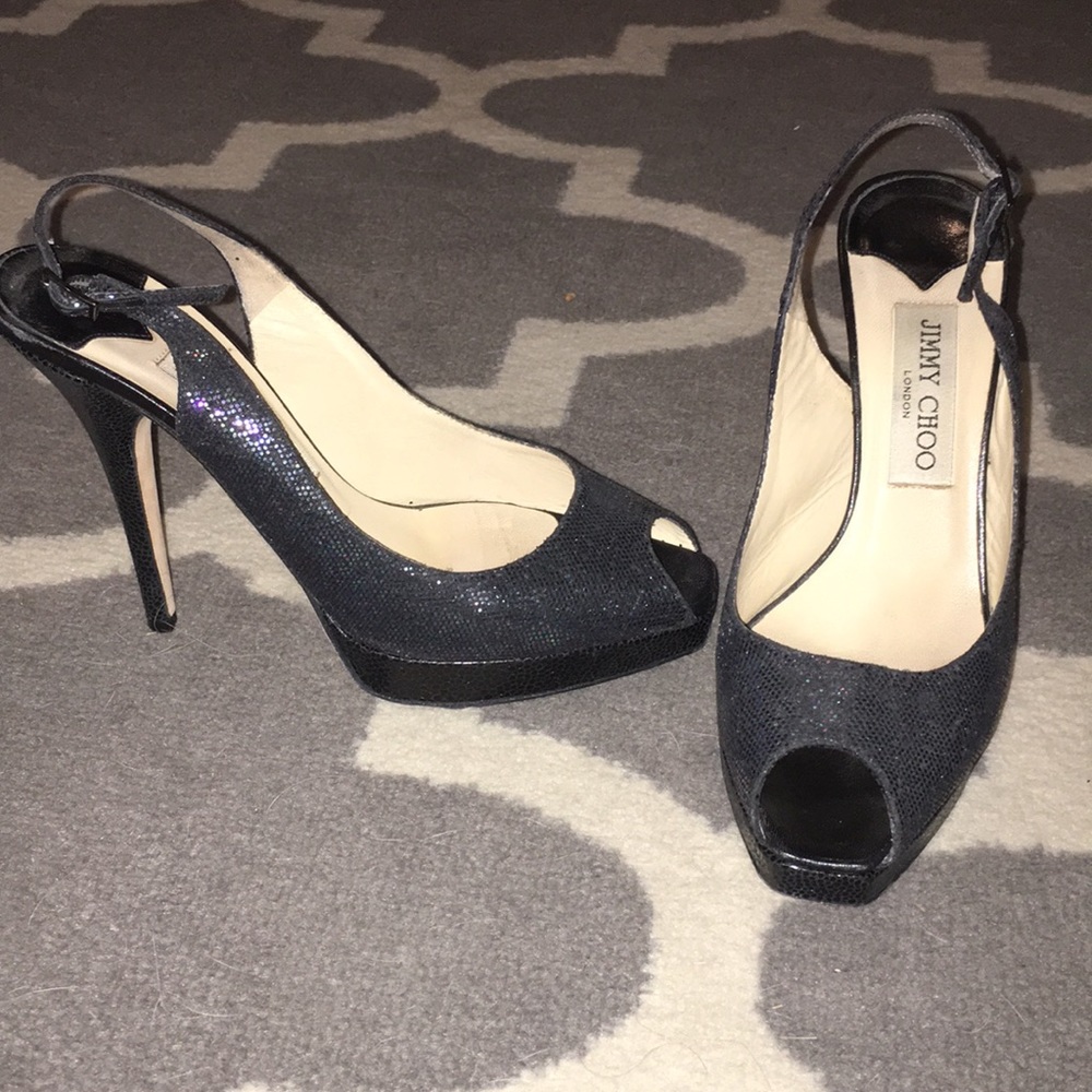 Jimmy Choo Blue Metallic Nova Sling Back  37